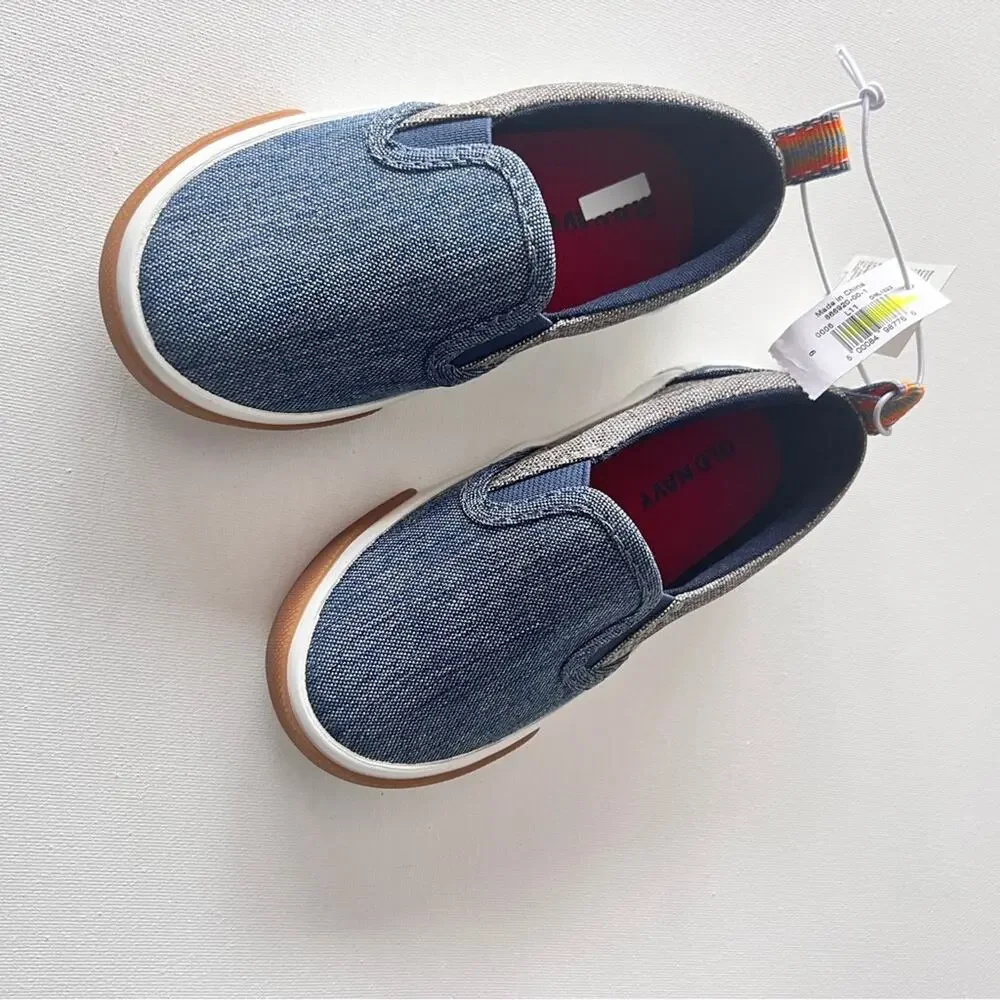 Old Navy Toddler Boy Pull On tab Slip On Chambray Blue Sneakers Sz 6